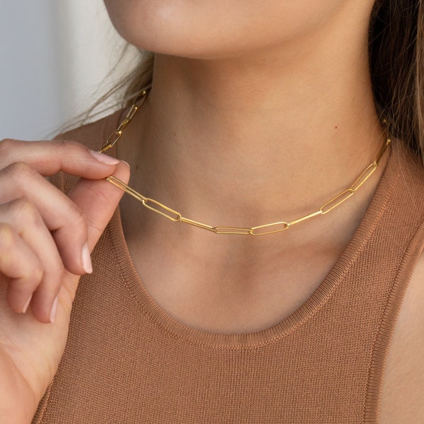 Grand collier à maillons de chaîne personnalisé minimaliste par Caitlyn • Collier tendance avec trombone • Parfait à porter tous les jours, cadeau pour meilleur ami • NM99