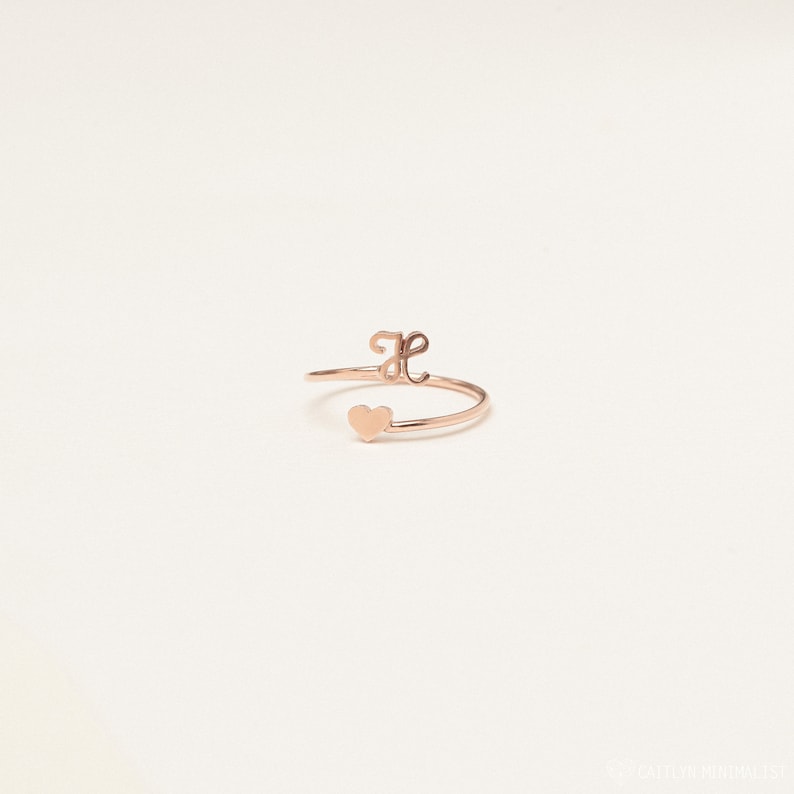 Dainty Initial Heart Ring in Rose Gold, Gold, Sterling Silver Mothers Ring Cute Anniversary Gift Minimalist Initial Ring RM62F51 image 4