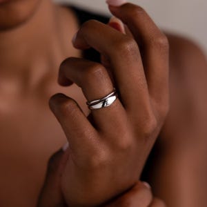 Duo Form Rings by Caitlyn Minimalist • Pair of 2: Dome Ring & Thin Ring • Curve Stacking Ring Set • Silver Jewelry • Gift for Her • RR026