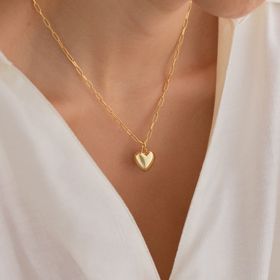 Heart Pendant Paperclip Necklace by Caitlyn Minimalist
