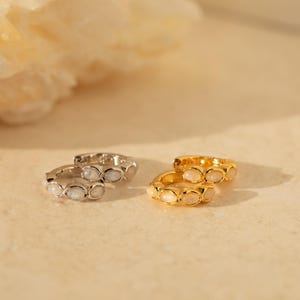 Moonstone Huggie Hoop Earrings by Caitlyn Minimalist • Dainty Gemstone Stacking Earrings • Boho Moonstone Jewelry • Birthday Gift • ER411 image 4