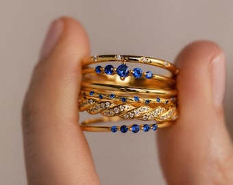 Sapphire Stacking Ring Set by Caitlyn Minimalist • Set of 3 Dainty Blue Gemstone Rings • Sapphire Jewelry, Bridesmaid Gift for Her • RR107
