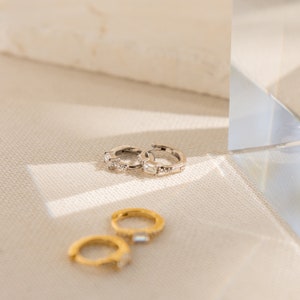 Pave Huggie Hoop Earrings Baguette Diamond Earrings by Caitlyn Minimalist Wedding Earrings, Perfect for your Earring Set ER171 image 9