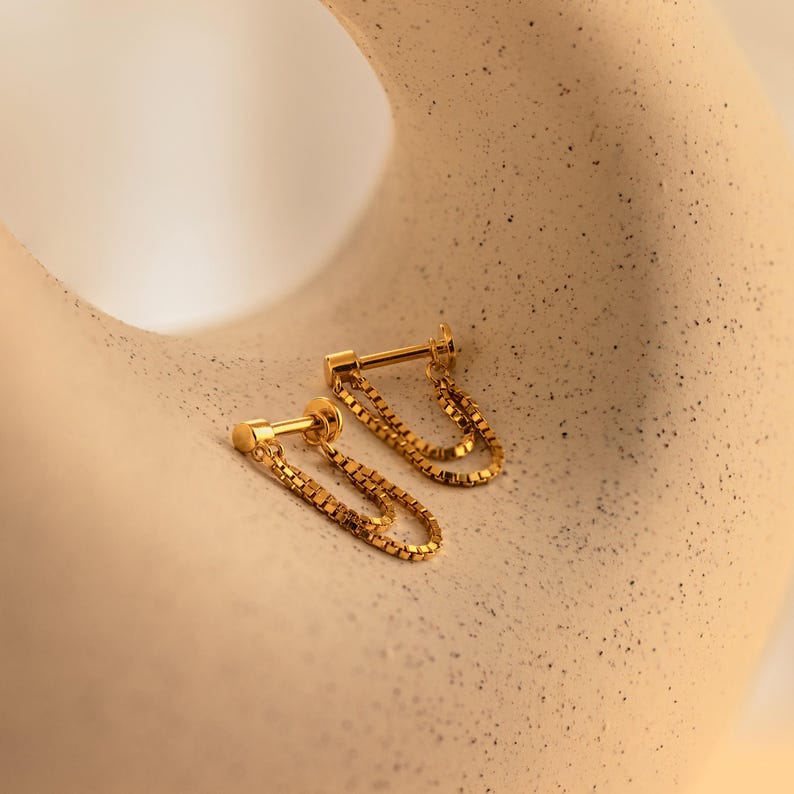 Chain Flat Back Earrings by Caitlyn Minimalist • Dainty Dangling Cartilage Earrings • Statement Jewelry • Birthday Gift • ER460 image 2