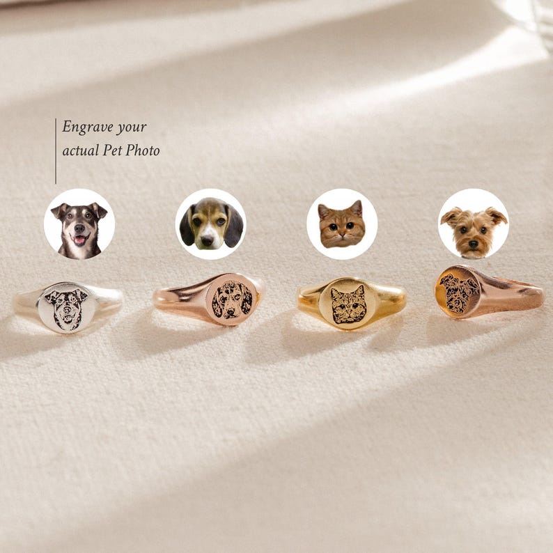 Pet Photo Signet Ring by Caitlyn Minimalist • Custom Engraved Jewelry • Personalized Stacking Ring • Meaningful Dog or Cat Owner Gift • RM77 image 1