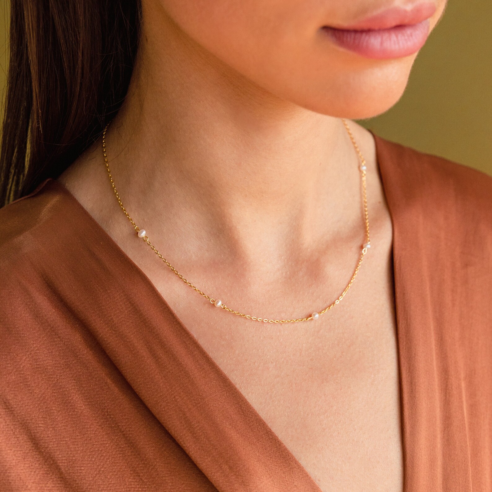 Dainty Pearl Station Necklace by Caitlyn Minimalist Pearl - Etsy