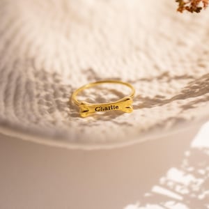 Custom Dog Bone Charm Ring by Caitlyn Minimalist • Engraved Pet Name Memorial Ring with Dainty Gemstone • Pet Lover Gift • RM81F31