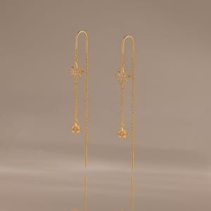 Pave Star Threader Earrings by Caitlyn Minimalist • Dangling Diamond Chain Earrings • ER826