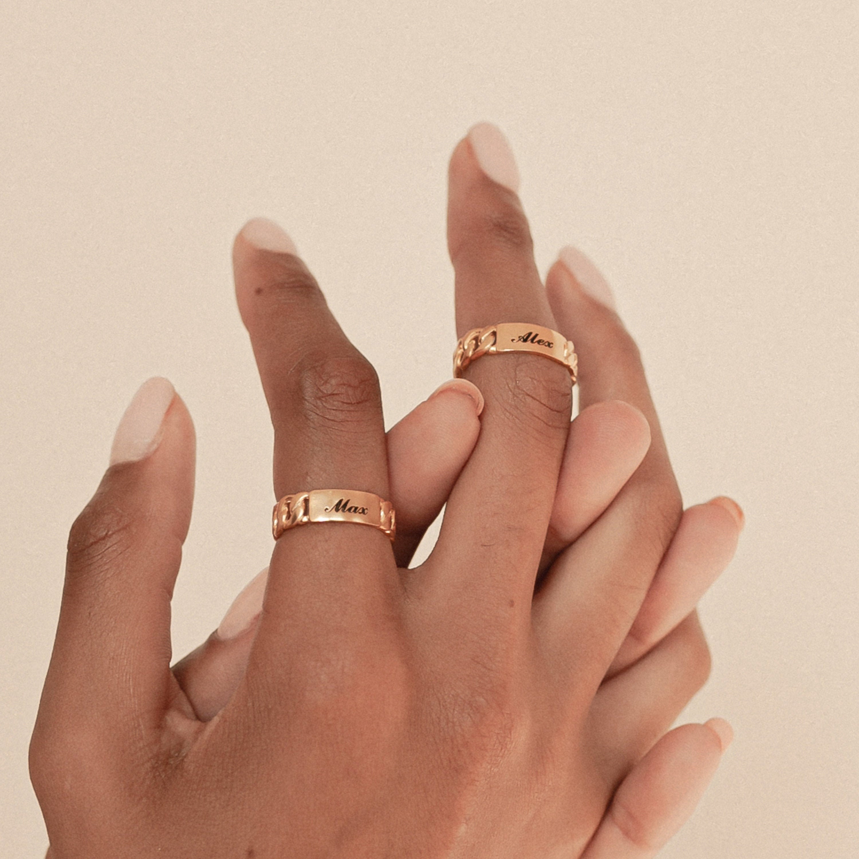 Bar Name Ring with Curb Link Chain by Caitlyn Minimalist • Curb Link Bar Ring • Personalized Thick Ring • Birthday Gift • RM66F62