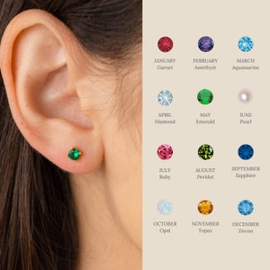 Custom Birthstone Stud Earrings by Caitlyn Minimalist • 4mm Dainty Studs • Minimalist Personalized Jewelry • Perfect Gift for Mom • ER322