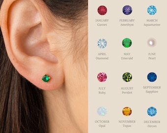 Custom Birthstone Stud Earrings by Caitlyn Minimalist • 4mm Dainty Studs • Minimalist Personalized Jewelry • Perfect Gift for Mom • ER322