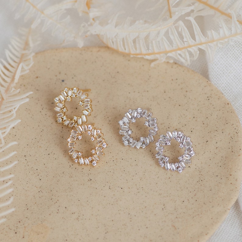 Diamond Baguette Circle Earrings by Caitlyn Minimalist Elegant Diamond Bridal Earrings, Wedding Jewelry Anniversary Gift ER253 image 7