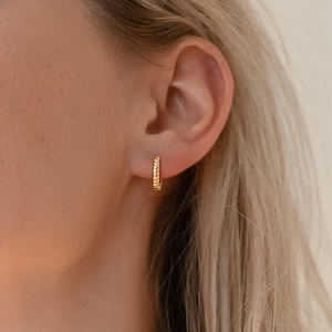 Twisted Huggie Earrings by Caitlyn Minimalist • Dainty Huggie Hoops • Spiral Hoop Earrings • Gold Jewelry • Birthday Gift for Her • ER046