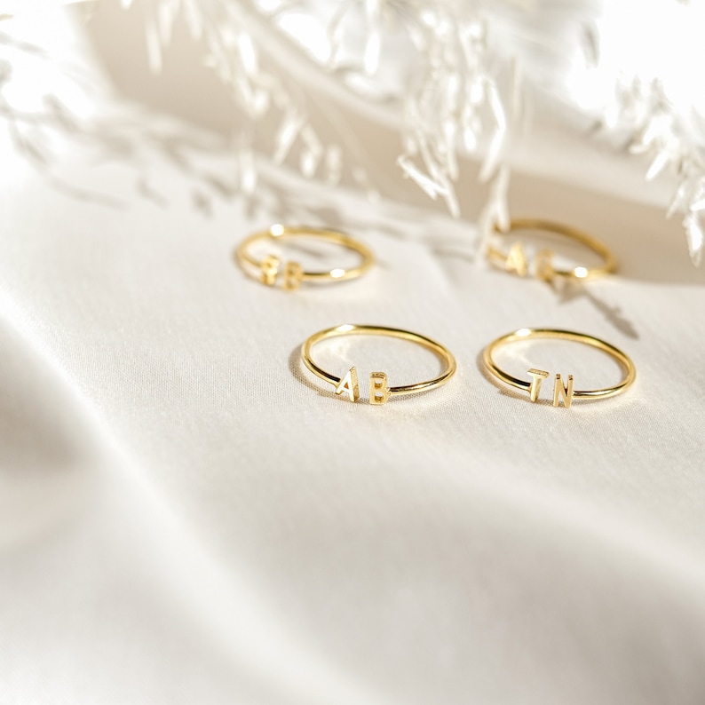 Duo Initial Ring Custom Letter Ring by Caitlyn Minimalist Couple Rings Mothers Ring Gifts For Mom RM74F39 image 1