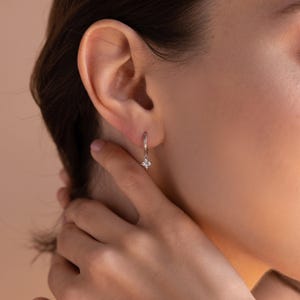 Diamond Flower Hoops by Caitlyn Minimalist • Silver Huggie Earrings • Crystal Flower Earrings • Bridal Jewelry • Gift for Mom • ER387