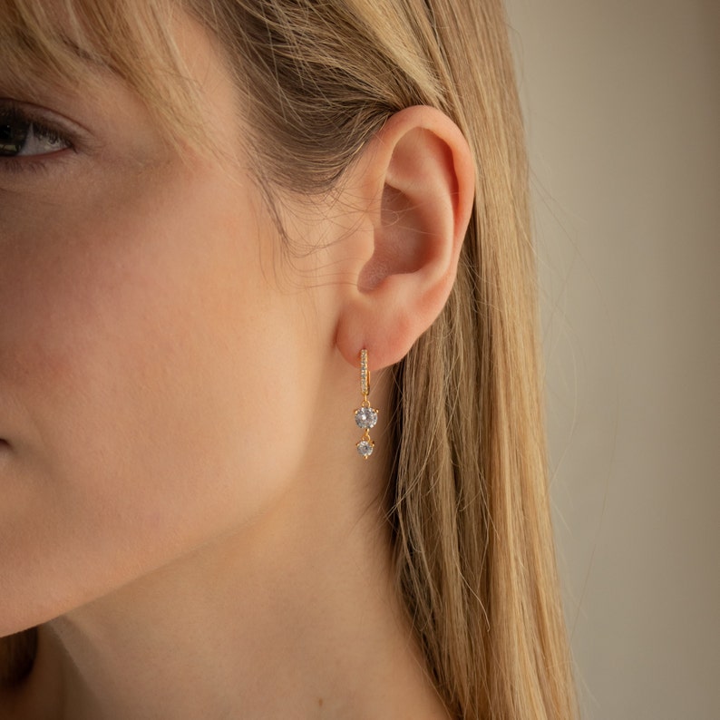 Diamond Stone Huggie Earrings by Caitlyn Minimalist Pave Dangle Earrings Crystal Jewelry Bridal Earrings Anniversary Gift ER189 image 6