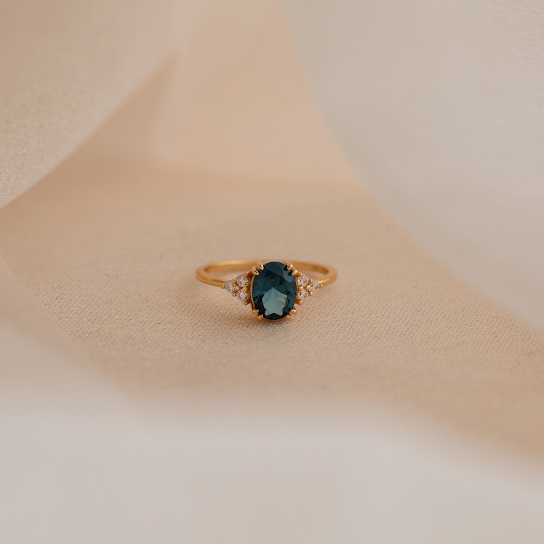 Blue Topaz Diamond Ring by Caitlyn Minimalist Vintage Inspired Gold Engagement Ring Diamond Promise Ring Anniversary Gift RR105 image 2