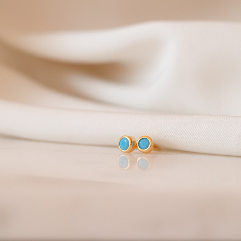 Turquoise Stud Earrings for Minimalist Look Dainty Diamond Earrings Perfect to Pair with any of Your Sets Gift for Her ER038 image 2