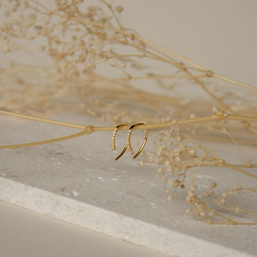 Pave Diamond Threader Earrings by Caitlyn Minimalist • Arc Wire Earrings • Minimalist Earrings • Perfect for Your Earring Set • ER156