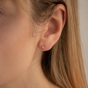 Small 2mm Diamond Studs by Caitlyn Minimalist • Dainty Diamond Earrings • Perfect Everyday Stud Earrings, Cartilage Earrings • ER203