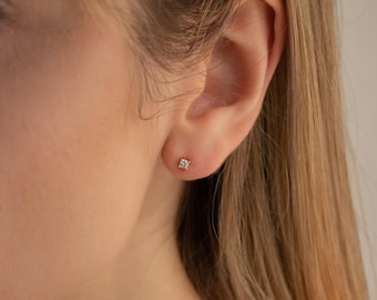 Small 2mm Diamond Studs by Caitlyn Minimalist • Dainty Diamond Earrings • Perfect Everyday Stud Earrings, Cartilage Earrings • ER203