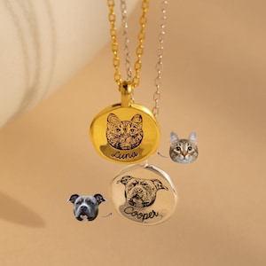 Pet Portrait Coin Necklace by CaitlynMinimalist • Custom Engraved Pet Pendant Necklace • Handmade Jewelry • Dog Remembrance Gift • NM144F100