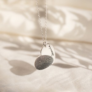 Actual Fingerprint Necklace Engraved Fingerprint Handwriting Jewelry Custom Heart Charm Memorial Necklace Personalized Gift NM32 image 4