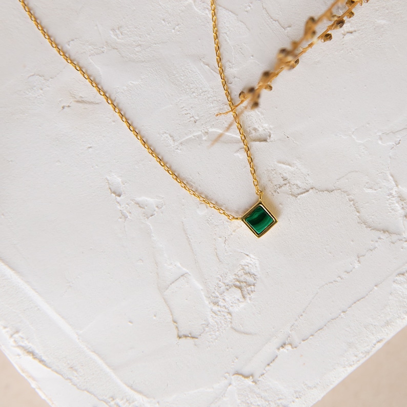 Malachite Necklace by Caitlyn Minimalist Dainty Green Necklace Gold Malachite Jewelry Gift for Her Bridesmaid Gifts NR029 image 3
