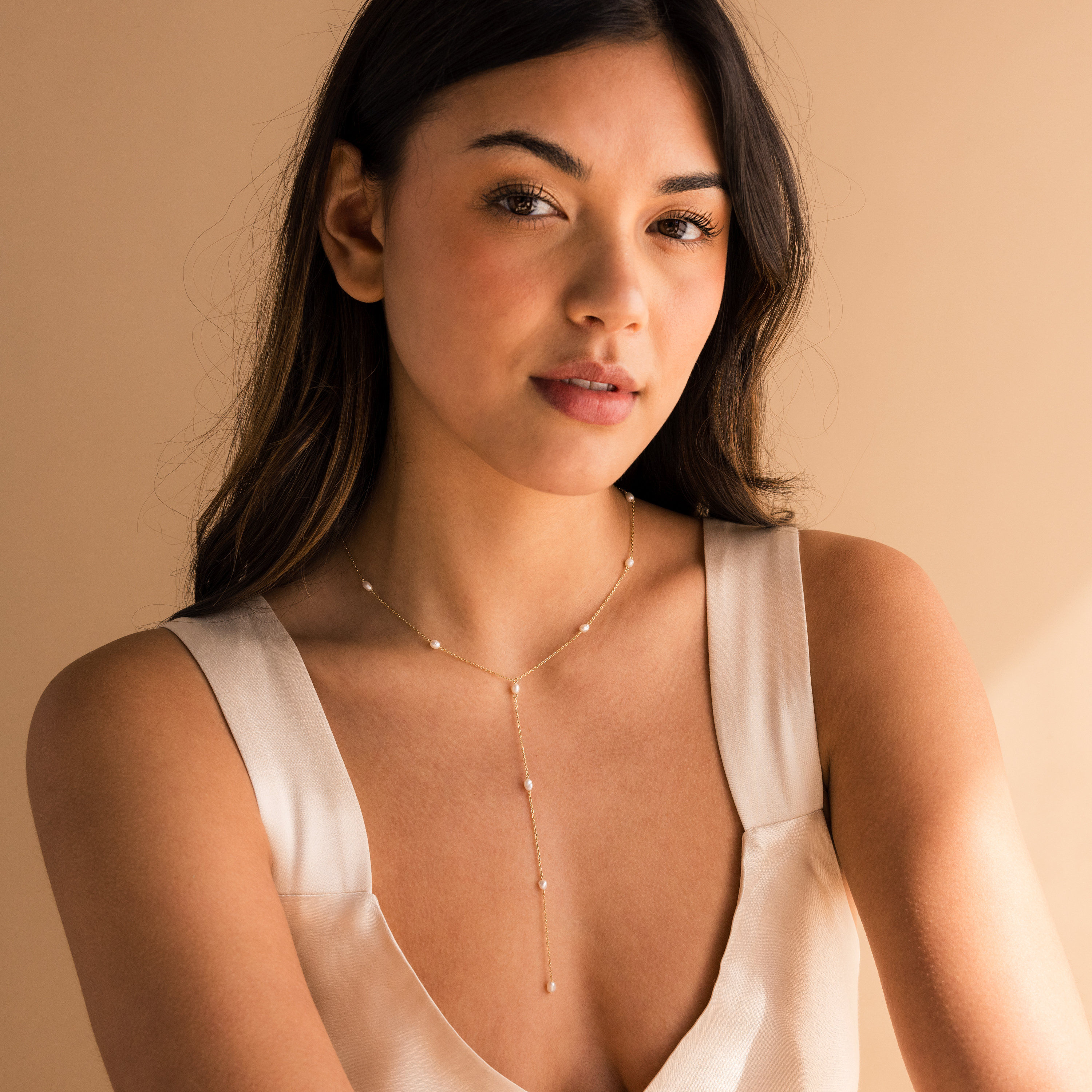 Y Pearl Necklace by CaitlynMinimalist • Pearl Station Charm Necklace • Long Layering Lariat Necklace • Summer Jewelry • Gift for Her • NR200