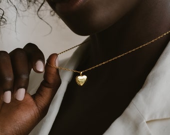 Initial Heart Photo Locket Necklace by Caitlyn Minimalist