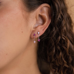 Pink Crystal Earrings by Caitlyn Minimalist • Mismatched Diamond Stud Earrings • Pink Ruby Earrings • Silver Jewelry • Daughter Gift • ER368
