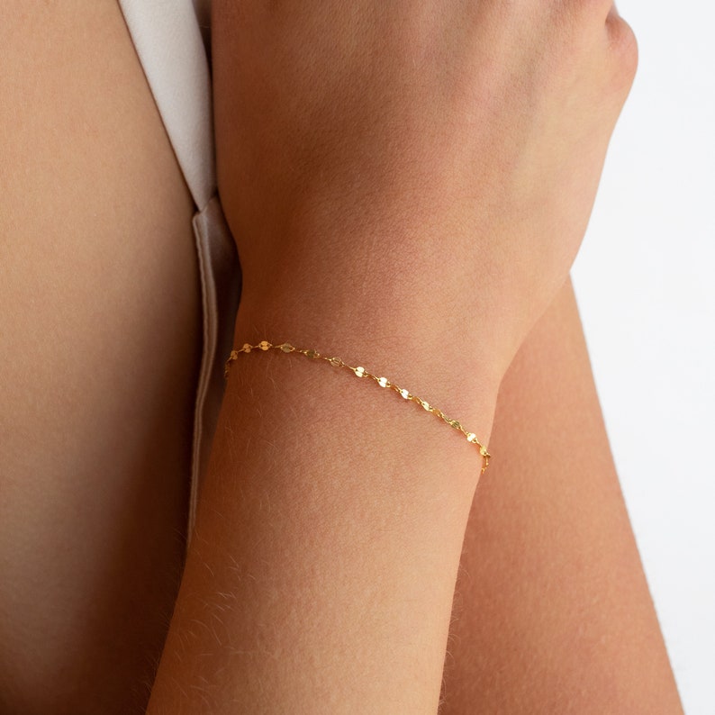 Oval Chain Bracelet By Caitlyn Minimalist Dainty Mirror Link Chain Bracelet for Layering, Everyday Wear Mom Gift BR024 18K GOLD