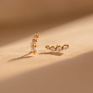 Diamond Climber Earrings by Caitlyn Minimalist Tiny Diamond Stud Earrings Dainty Jewelry for Everyday Wear Anniversary Gift ER361 image 2
