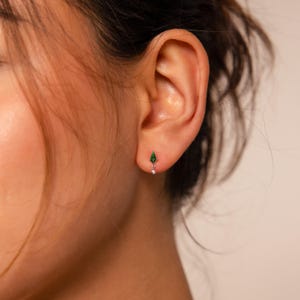 Dainty Kite Stud Earrings by Caitlyn Minimalist • Green Emerald & Diamond Drop Earrings in Silver • Gemstone Jewelry • Gift for Her • ER441
