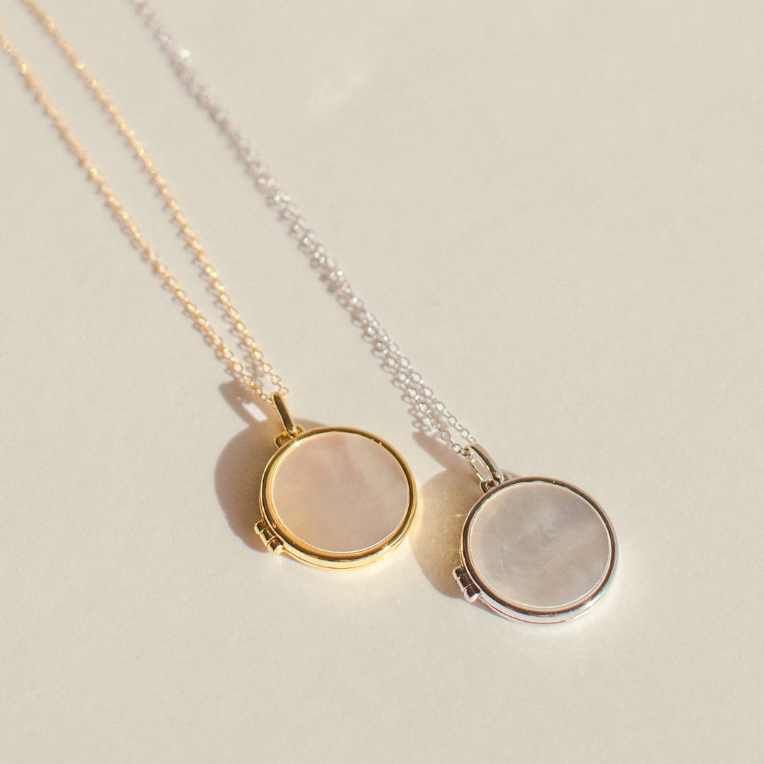 Pear Locket Round Pearl Locket Necklace by Caitlyn Minimalist • Dainty Silver Photo ...