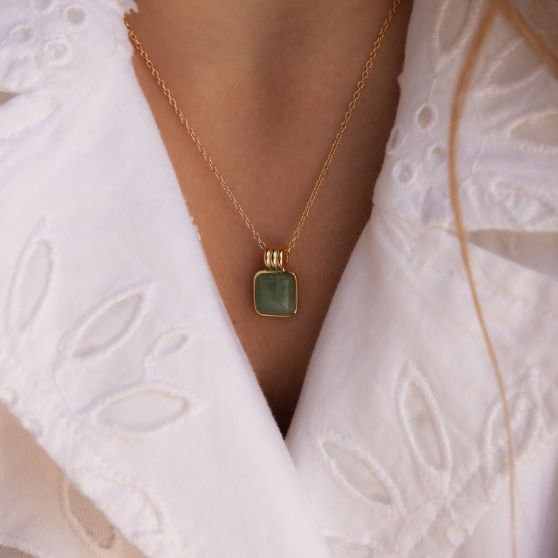 Jade Pendant Necklace by Caitlyn Minimalist Vintage Green Layering Necklace Lucky Jade Jewelry Gift for Her Graduation Gift NR151 image 3