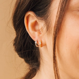 Dainty Huggie Earrings by Caitlyn Minimalist • Diamond Bezel Hoop Earrings • Minimalist Earrings for Women • Jewelry Gift for Mom • ER093