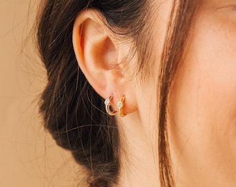 Dainty Huggie Earrings by Caitlyn Minimalist • Diamond Bezel Hoop Earrings • Minimalist Earrings for Women • Jewelry Gift for Mom • ER093