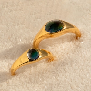 Signet Mood Rings by Caitlyn Minimalist • Statement Gemstone Rings in Bold & Mini • Cute Gold Y2K Jewelry • Perfect Birthday Gift for Sister image 7