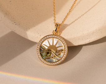 Pearl Sunset Necklace by Caitlyn Minimalist • New Beginning Necklace • Sunset Coin Necklace • Gift for Her • NR250