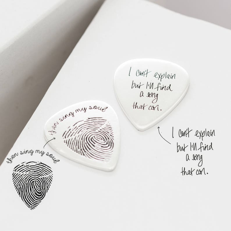 Actual Fingerprint Engraved Guitar Pick Custom Hand Stamped Pick, Baby Fingerprint Jewelry Personalized Gift for Dad, Music Lover CM21 image 8
