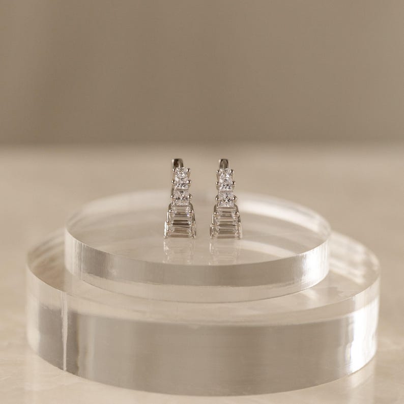 Diamond Art Deco Earrings by Caitlyn Minimalist • Vintage Style Huggie Hoop Earrings • Dainty Earrings • Silver Jewelry • Mom Gift • ER337 image 6
