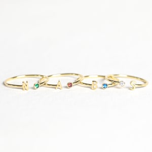 Initial Birthstone Ring Letter Ring by Caitlyn Minimalist Mothers Ring Birthday Gifts Bridesmaid Gifts RM74F39 image 4