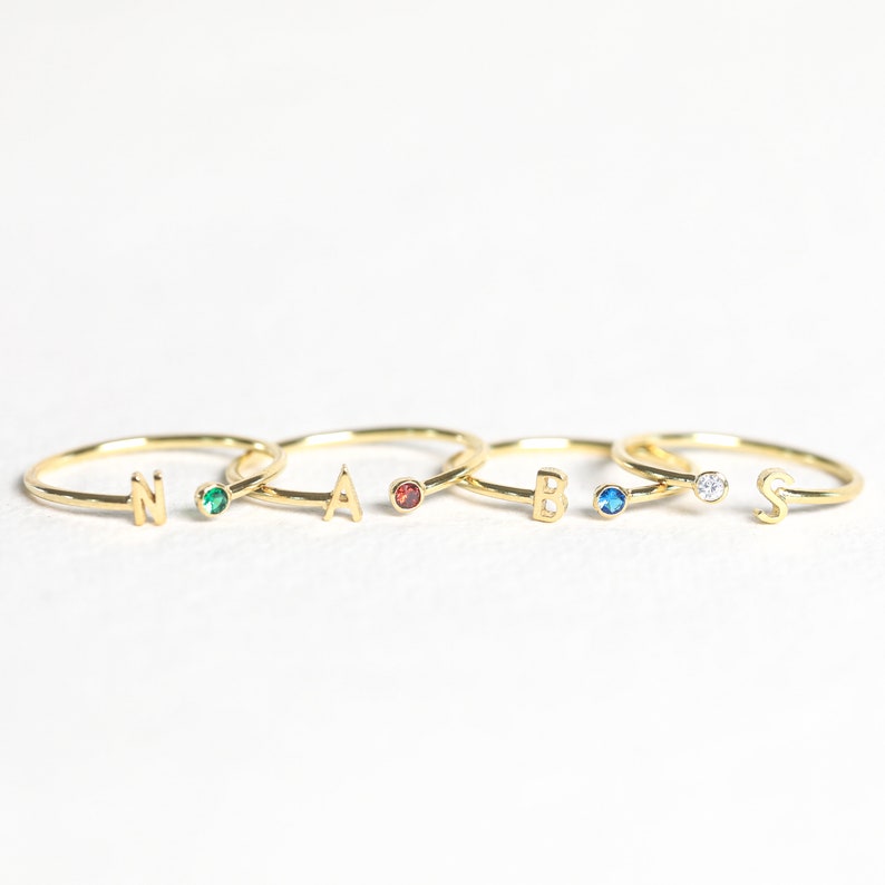 Initial Birthstone Ring Letter Ring by Caitlyn Minimalist Mothers Ring Birthday Gifts Bridesmaid Gifts RM74F39 image 4