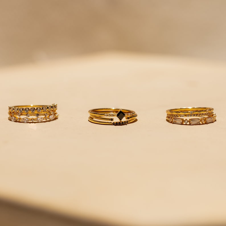 Diamond Stacking Ring Set by Caitlyn Minimalist Set of 3 Dainty Gemstone Rings Crystal Jewelry Birthday Gift for Girlfriend RR114 zdjęcie 8