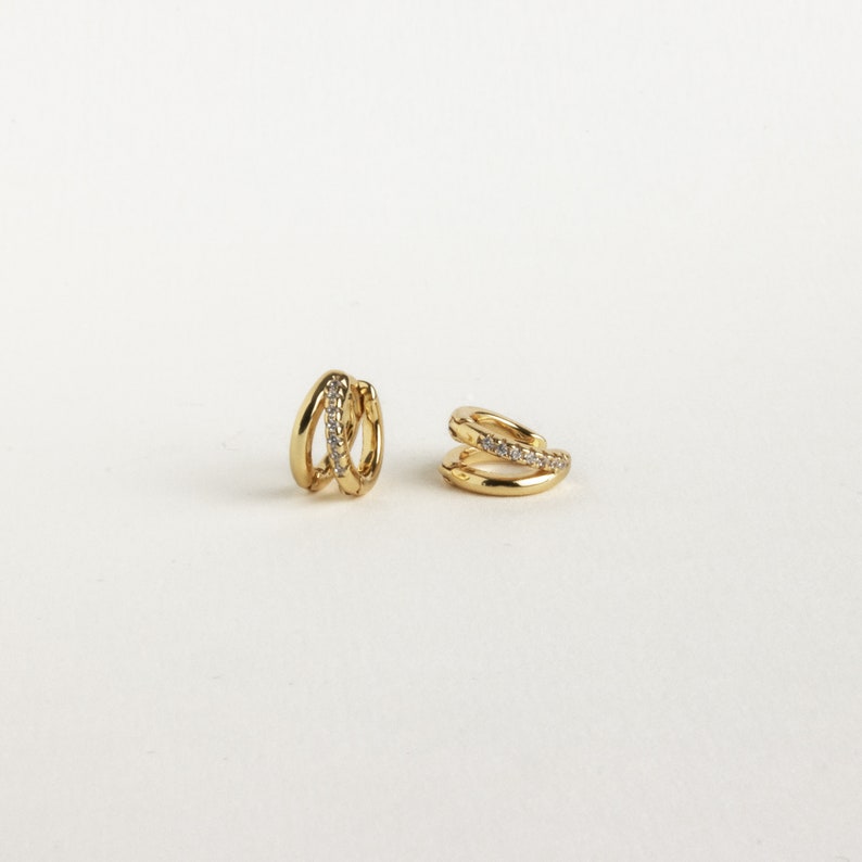 Double Hoop Huggie Earrings by Caitlyn Minimalist Pave Gold Huggie Hoops Diamond Earrings Bridesmaid, Wedding Earrings ER119 image 2