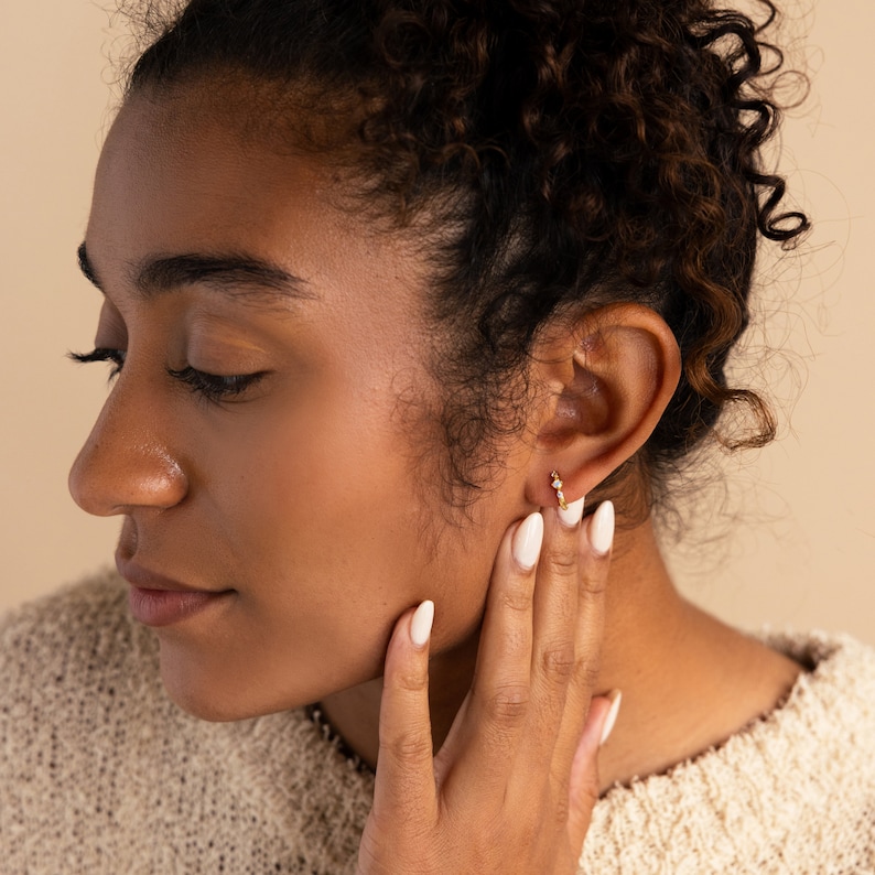 Dainty Opal Diamond Huggies by Caitlyn Minimalist Opal Birthstone