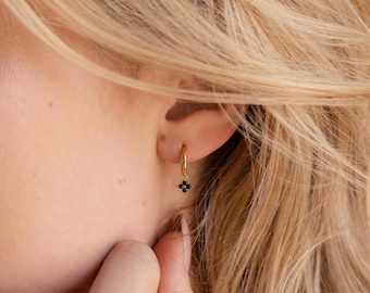 Schwarze Efeu-Ohrringe von Caitlyn Minimalist • Hängeohrringe mit schwarzem Diamanten in Gold • Vintage-Schmuck • Geschenk für die Freundin • ER513