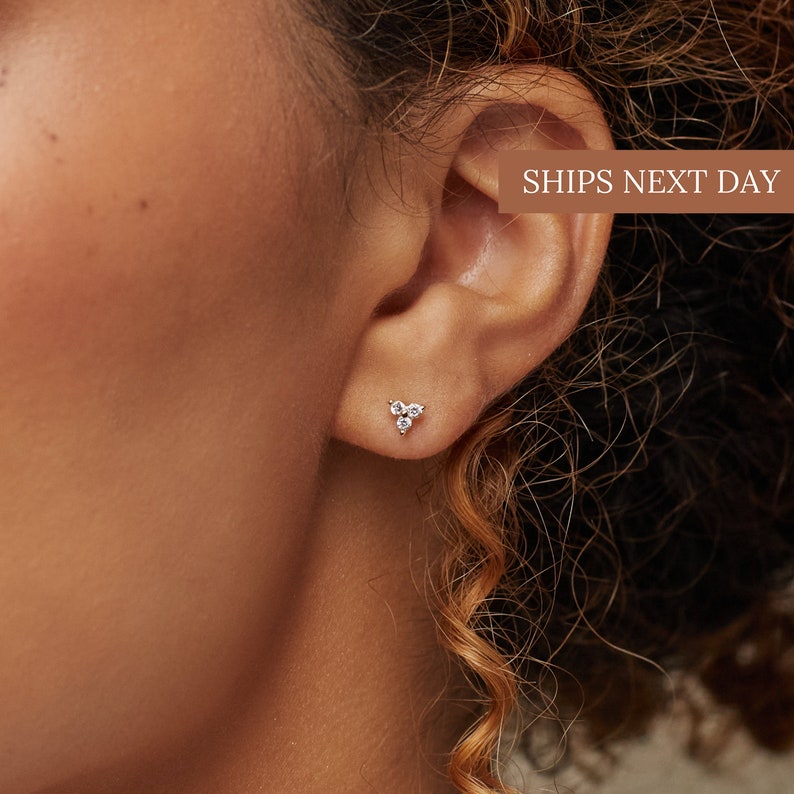 Mini Diamond Stud Earrings for Minimalist Look Dainty Diamond Earrings Perfect to Pair with any of Your Sets ER016 image 1