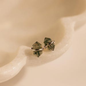 Agate Stud Earrings by Caitlyn Minimalist • Green Geometric Earrings • Silver Moss Agate Earrings • Crystal Jewelry • Gift for Mom • ER462